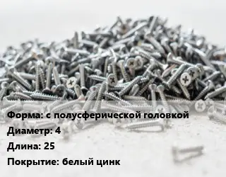 Шуруп с полусферической головкой 4х25 белый цинк